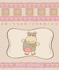 Image showing childish baby girl announcement card with hippo toy