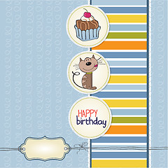 Image showing birthday greeting card with a cat waiting to eat a cake