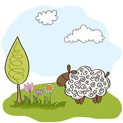 Image showing spring greeting card with sheep