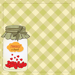 Image showing Thank you greeting card with hearts plugged into the jar