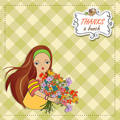 Image showing young girl with a bunch of flowers