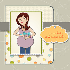 Image showing happy pregnant woman, baby shower card