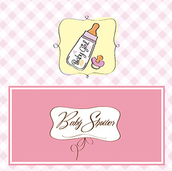 Image showing new baby girl announcement card with milk bottle and pacifier