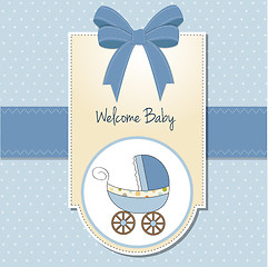 Image showing baby boy shower card with stroller