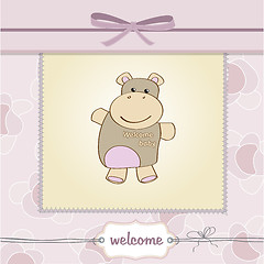 Image showing childish baby shower card with hippo toy