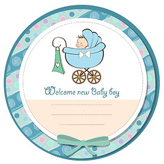 Image showing baby boy announcement card with baby and pram