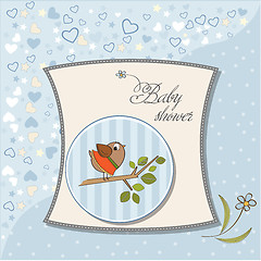 Image showing welcome baby card with funny little bird