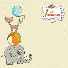 Image showing first anniversary card with pyramid of animals