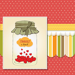 Image showing Thank you greeting card with hearts plugged into the jar