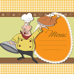 Image showing funny cartoon chef with tray of food in hand