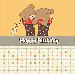 Image showing birthday greeting card with teddy bear and big gift box