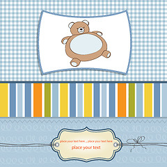 Image showing baby shower card with teddy bear toy