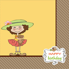 Image showing cute birthday greeting card with girl and her teddy bear