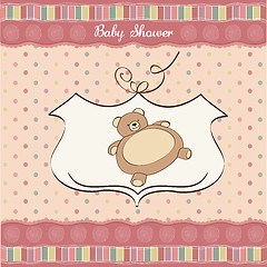 Image showing baby shower card with teddy bear toy