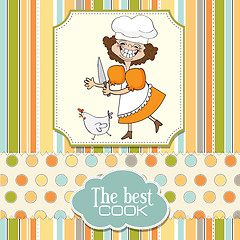 Image showing the best cook certificate with funny cook who runs a chicken