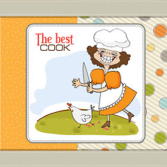 Image showing the best cook certificate with funny cook who runs a chicken