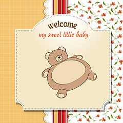 Image showing baby shower card with teddy bear toy