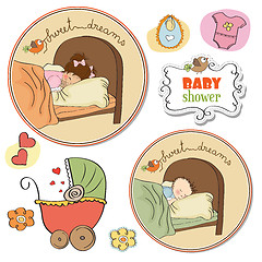 Image showing new baby items set on white background