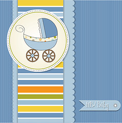 Image showing baby boy shower card with stroller