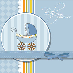 Image showing baby boy shower card with stroller