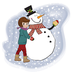 Image showing Cute little girl with snowman