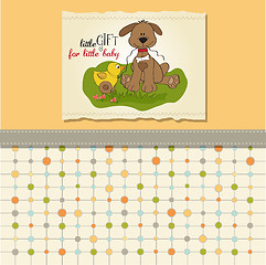 Image showing baby shower card with dog and duck toy