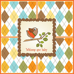 Image showing welcome baby card with funny little bird