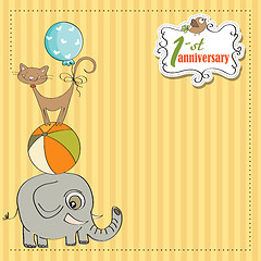 Image showing first anniversary card with pyramid of animals