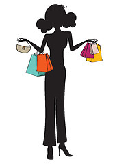 Image showing silhouette of young girls at shopping, vector illustration isola