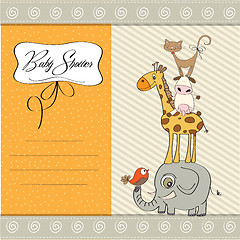 Image showing baby shower card with funny pyramid of animals