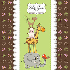 Image showing baby shower card with funny pyramid of animals