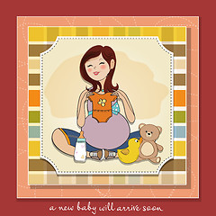 Image showing happy pregnant woman, baby shower card