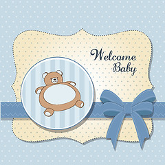 Image showing baby shower card with teddy bear toy