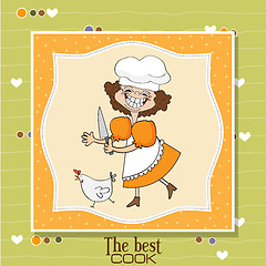 Image showing the best cook certificate with funny cook who runs a chicken