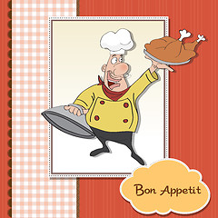 Image showing funny cartoon chef with tray of food in hand