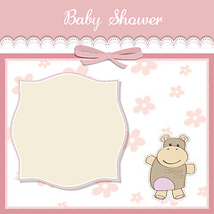 Image showing new baby girl announcement card with hippo