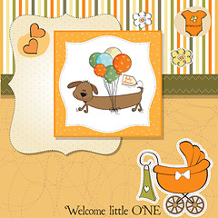 Image showing baby shower card with long dog and balloons