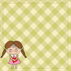 Image showing Funny girl with hearts. Doodle cartoon character.