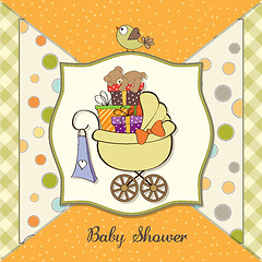 Image showing baby shower card with gift boxes
