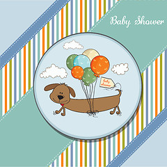 Image showing baby shower card with long dog and balloons