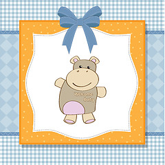 Image showing childish baby shower card with hippo toy