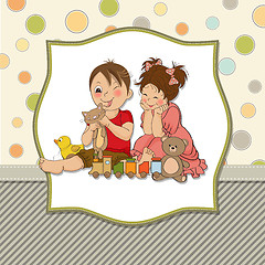 Image showing girl and boy plays with toys