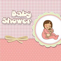 Image showing new baby girl announcement card with little girl