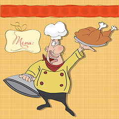 Image showing funny cartoon chef with tray of food in hand