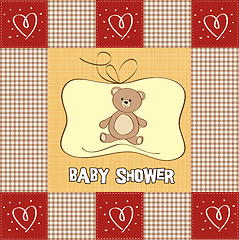 Image showing baby shower card with teddy bear toy