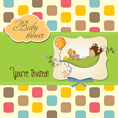 Image showing little girl siting in a pea been. baby announcement card