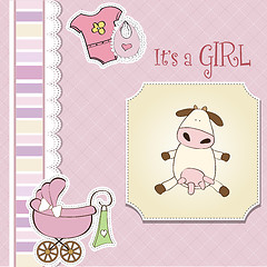 Image showing new baby girl announcement card with cow