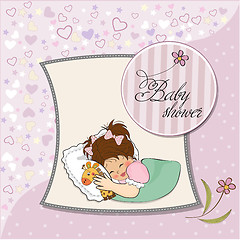 Image showing baby shower card with little girl and her toy