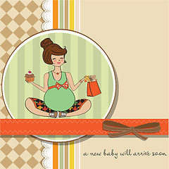 Image showing baby announcement card with pregnant woman