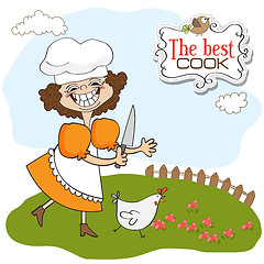 Image showing the best cook certificate with funny cook who runs a chicken